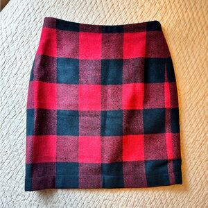 Boston Proper Red and Black Plaid Wool Blend Mini Skirt, Size 2, Like New!